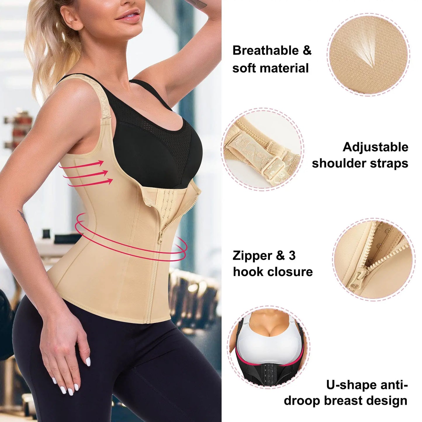Corset de sport à fermeture éclair pour femmes, ceinture de contrôle du ventre, modelage du corps, Cincher, débardeur d'entraînement, perte de poids, Slim