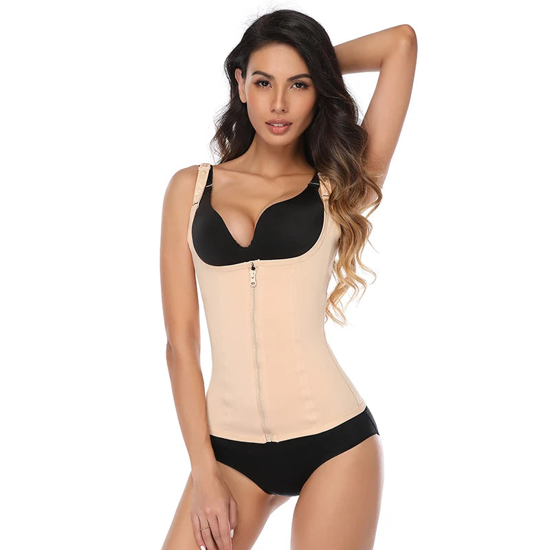 Women Waist Trainer Body Shaper Slimming double closure Waist Cincher Corset Tank Top Push Up Vest Tummy Belly Girdle Modeling