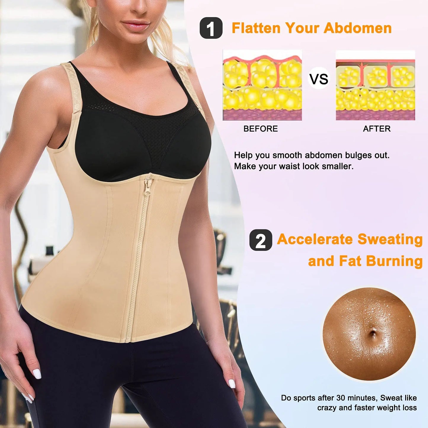 Corset de sport à fermeture éclair pour femmes, ceinture de contrôle du ventre, modelage du corps, Cincher, débardeur d'entraînement, perte de poids, Slim