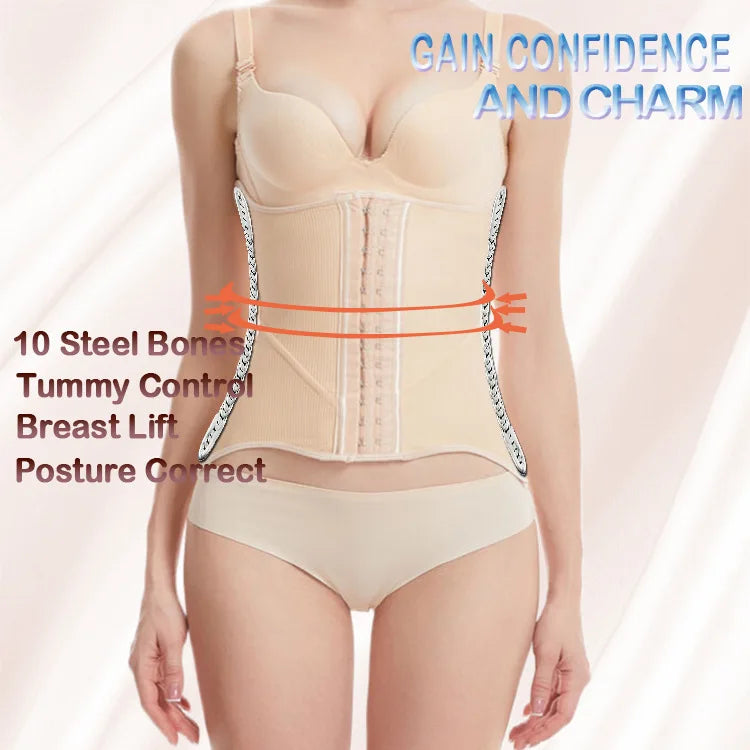High-End Firm Abdominal Belt 10 Steel Bones Postpartum Body Shaping 4 Rows 13 Buckles Hourglass Type Breast Support Beauty Strip