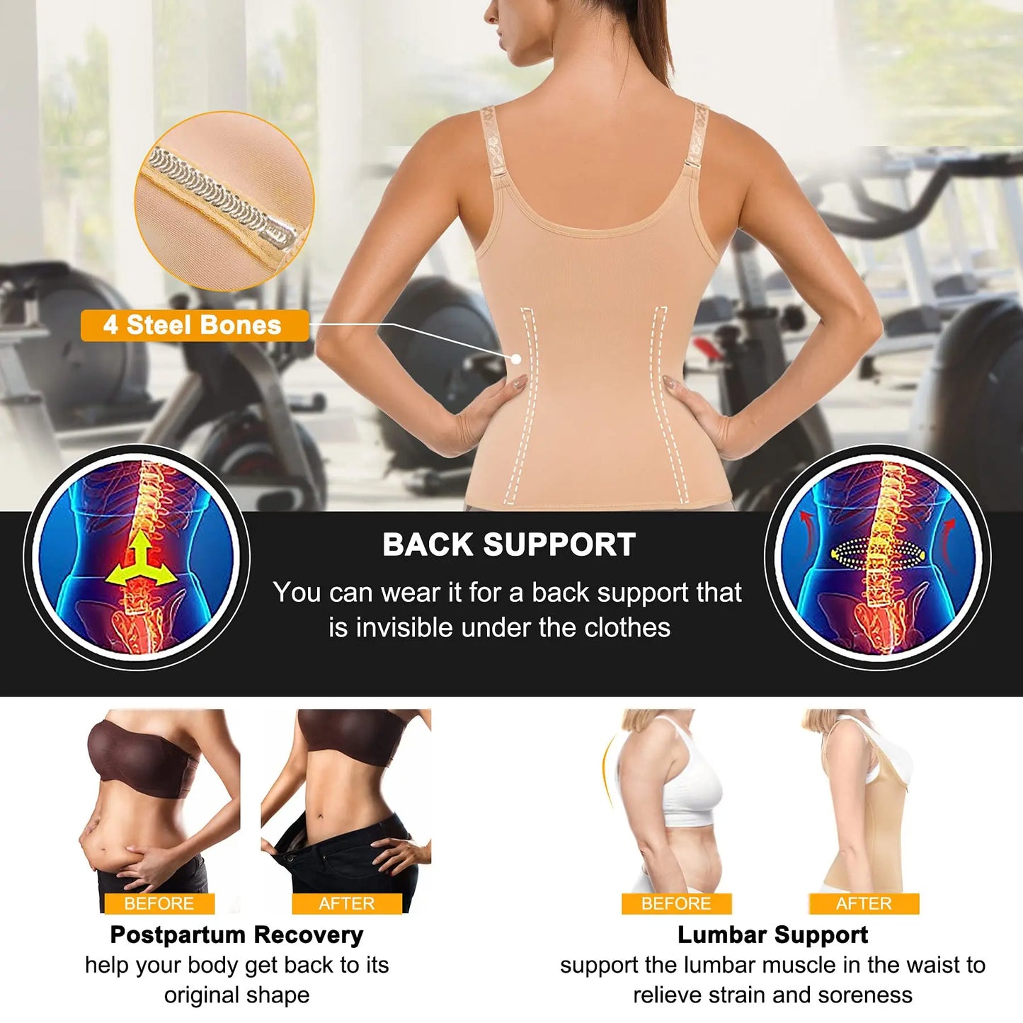 Corset de sport à fermeture éclair pour femmes, ceinture de contrôle du ventre, modelage du corps, Cincher, débardeur d'entraînement, perte de poids, Slim