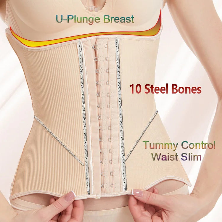 High-End Firm Abdominal Belt 10 Steel Bones Postpartum Body Shaping 4 Rows 13 Buckles Hourglass Type Breast Support Beauty Strip