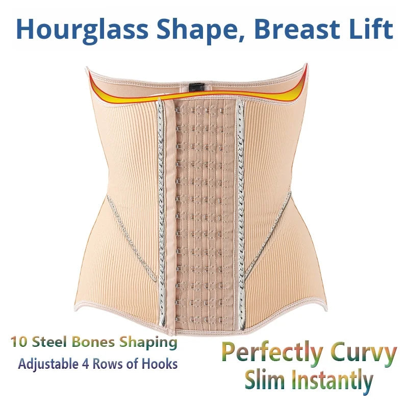 High-End Firm Abdominal Belt 10 Steel Bones Postpartum Body Shaping 4 Rows 13 Buckles Hourglass Type Breast Support Beauty Strip