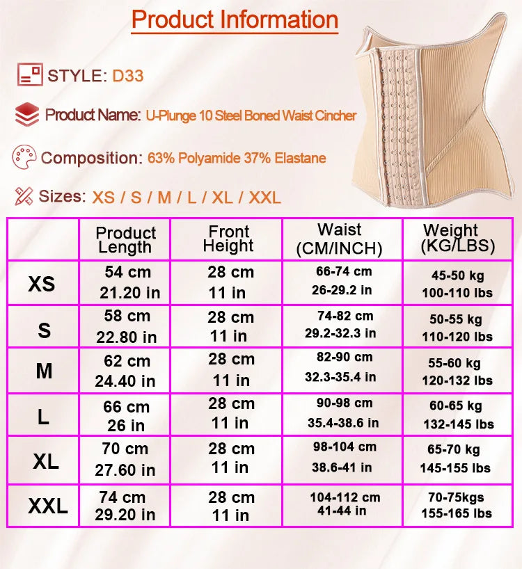 High-End Firm Abdominal Belt 10 Steel Bones Postpartum Body Shaping 4 Rows 13 Buckles Hourglass Type Breast Support Beauty Strip