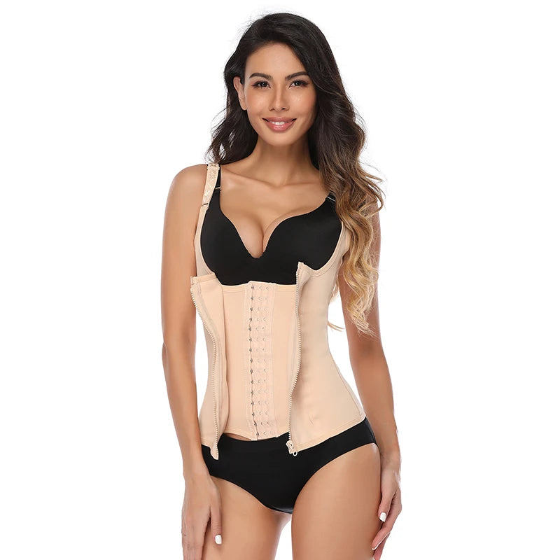 Women Waist Trainer Body Shaper Slimming double closure Waist Cincher Corset Tank Top Push Up Vest Tummy Belly Girdle Modeling