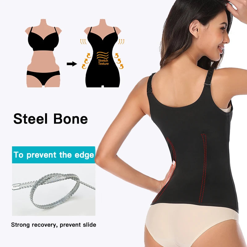 Women Waist Trainer Body Shaper Slimming double closure Waist Cincher Corset Tank Top Push Up Vest Tummy Belly Girdle Modeling