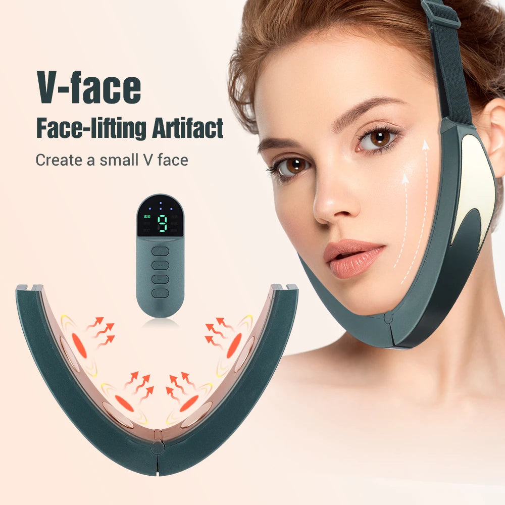 Appareil de levage du visage, masseur vibrant amincissant, chauffage du visage, Double menton, ceinture de levage en forme de V, masseur à compresse chaude pour le visage