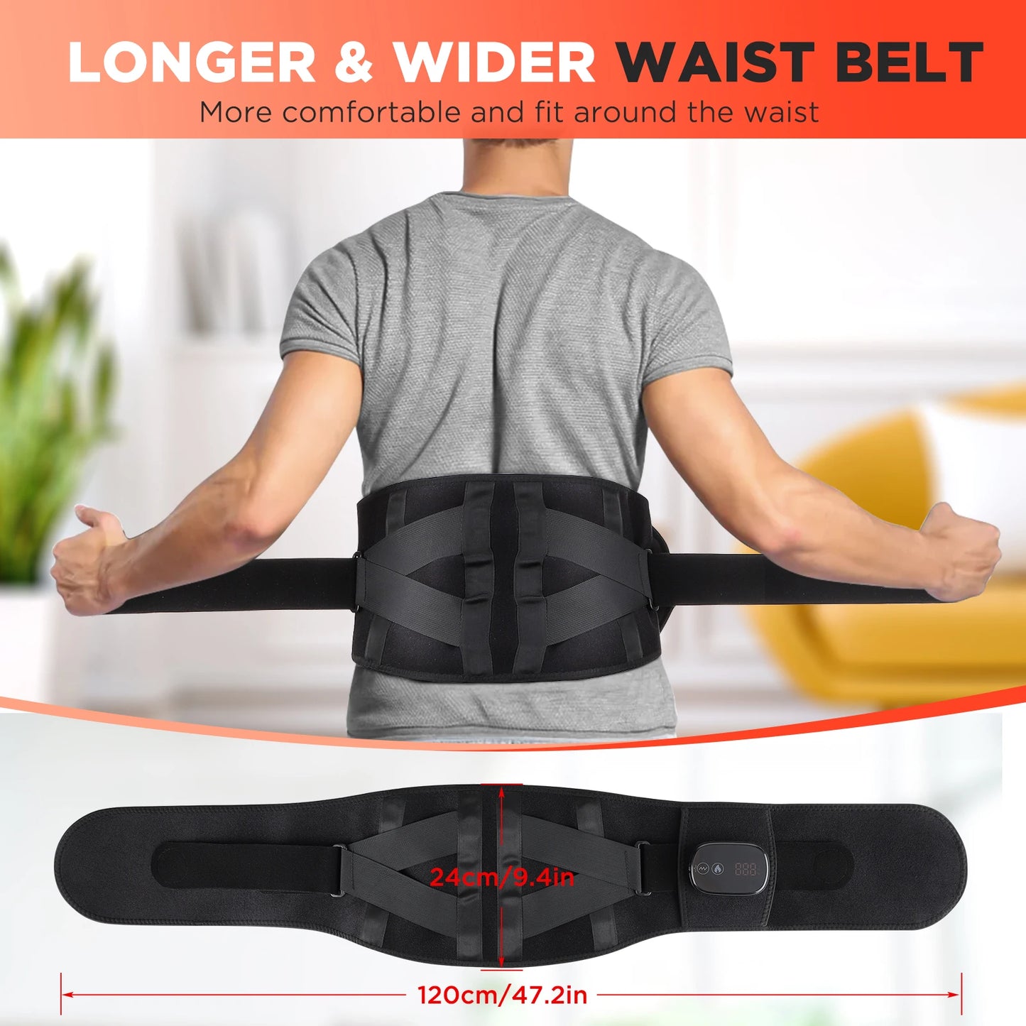 Ohio eur de taille chauffant électrique, nouvelle mise à niveau, ceinture de soutien, vibration, compression chaude, ceinture de renfort, relaxation dorsale, réglage à 3 vitesses