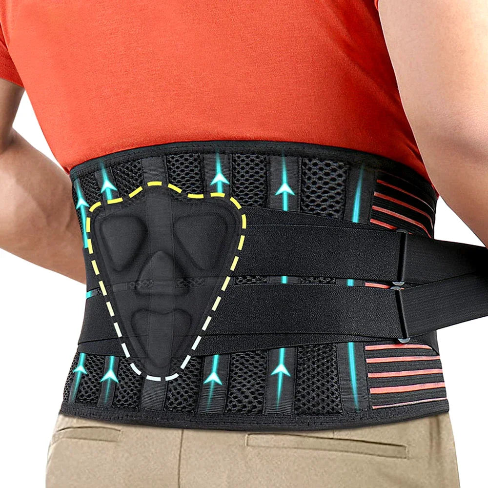 Orthèse du bas du dos avec 6 escaliers, soutien lombaire orthopédique antidérapant, coussin respirant, ceinture de soutien de la taille, 4 roues motrices, gymnastique, instituts photo