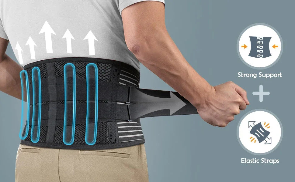 Orthèse du bas du dos avec 6 escaliers, soutien lombaire orthopédique antidérapant, coussin respirant, ceinture de soutien de la taille, 4 roues motrices, gymnastique, instituts photo
