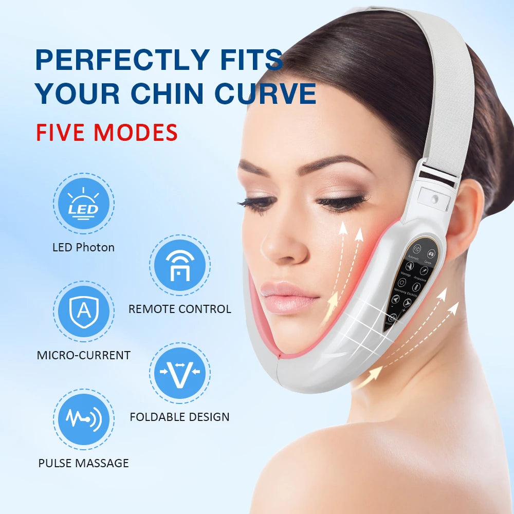 Appareil de vibration de masseur de levage en V pour le visage avec thérapie photonique LED dissolvant de double menton Machine de ceinture de levage de joue en forme de visage en V
