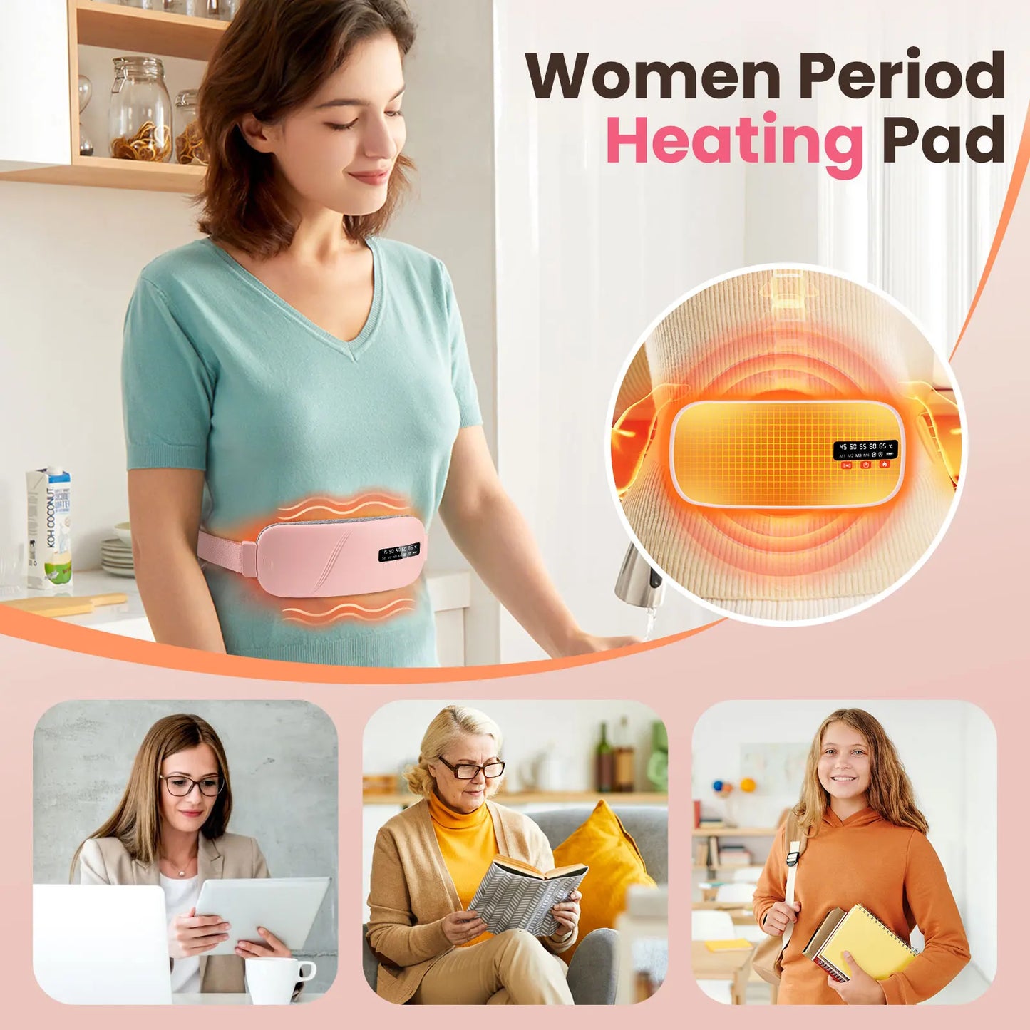 Coussin chauffant électrique masseur de crampes menstruelles ceinture femmes soins de la période dispositif de compression chaude Vibration abdominale ulter ceinture chauffante