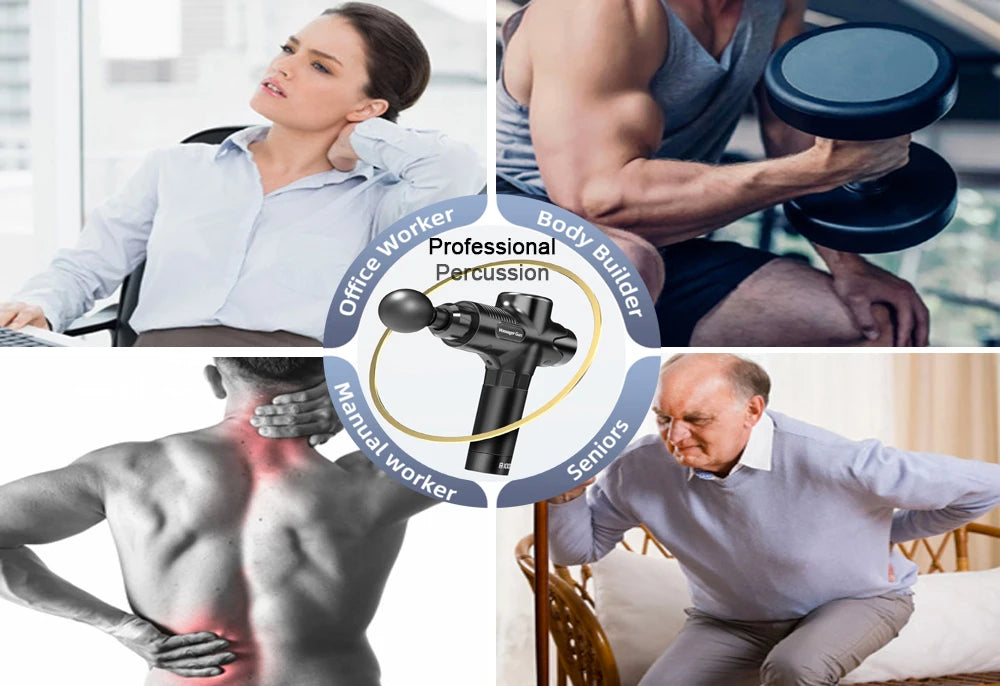 Pistolet de Massage professionnel électrique 24V, 12 têtes, Percussion haute fréquence, Fascia, tissus profonds, muscles du cou, relaxation du corps, Fitness