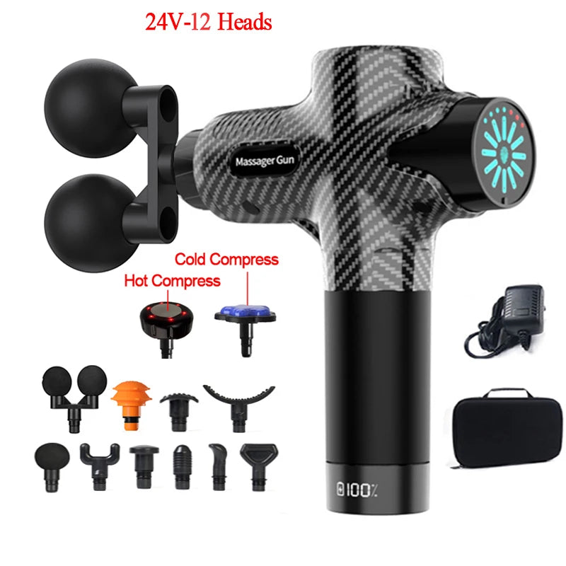 Pistolet de Massage professionnel électrique 24V, 12 têtes, Percussion haute fréquence, Fascia, tissus profonds, muscles du cou, relaxation du corps, Fitness