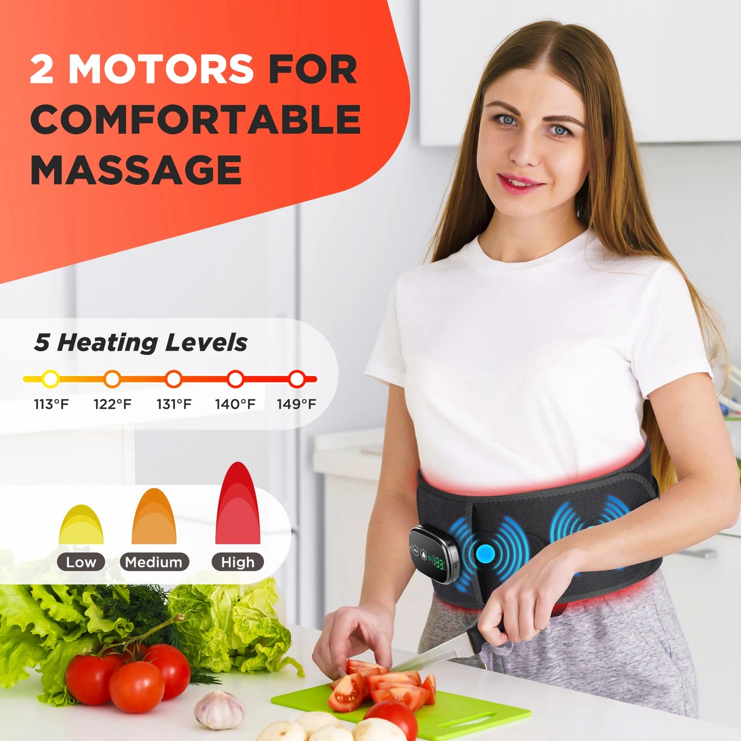 Ohio eur de taille chauffant électrique, nouvelle mise à niveau, ceinture de soutien, vibration, compression chaude, ceinture de renfort, relaxation dorsale, réglage à 3 vitesses