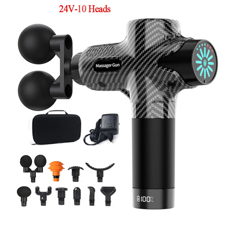 Pistolet de Massage professionnel électrique 24V, 12 têtes, Percussion haute fréquence, Fascia, tissus profonds, muscles du cou, relaxation du corps, Fitness