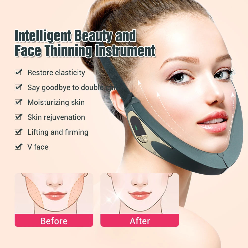 Appareil de levage du visage, masseur vibrant amincissant, chauffage du visage, Double menton, ceinture de levage en forme de V, masseur à compresse chaude pour le visage