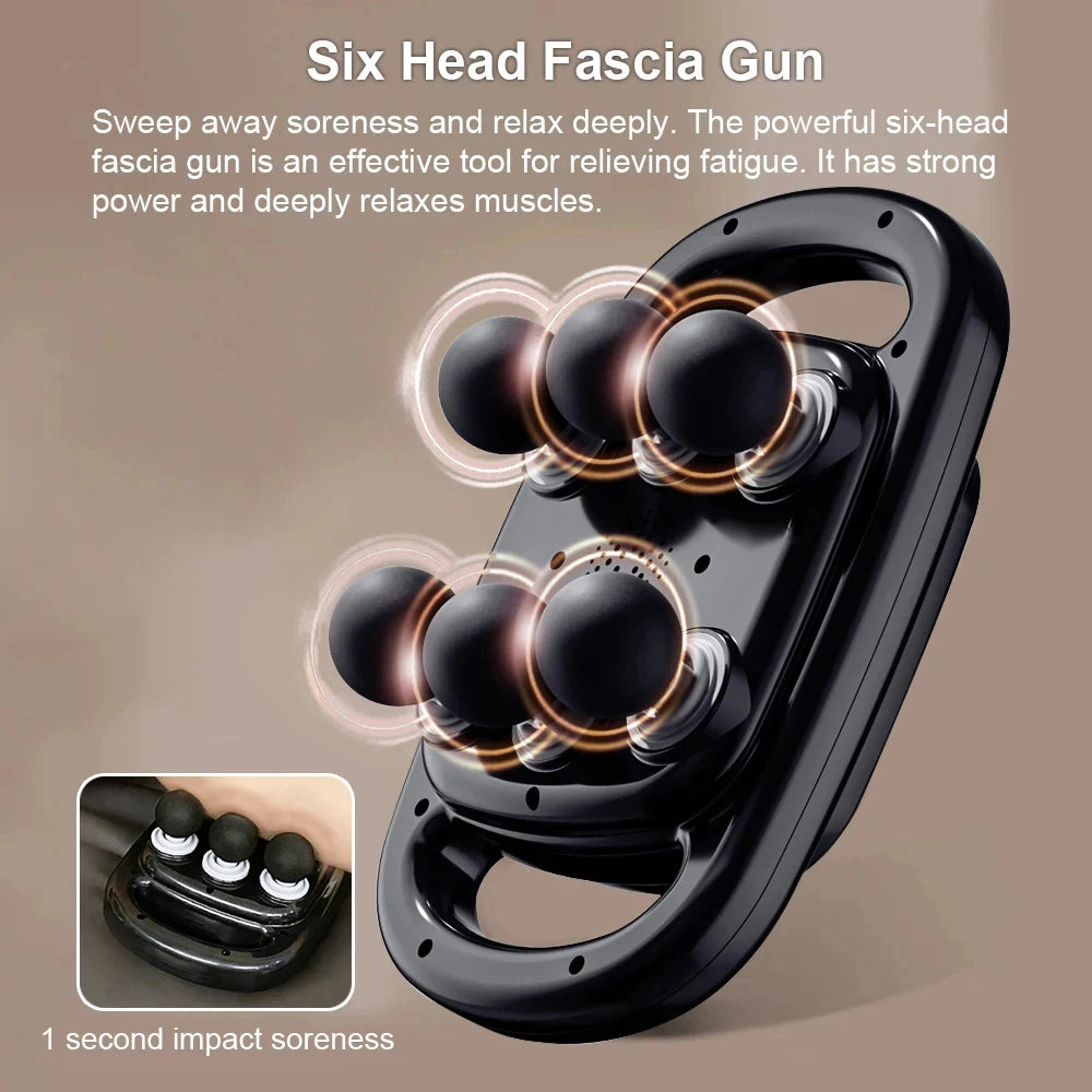 Pistolet de Massage Fascia haute fréquence, Machine de Massage du cou, du corps, des épaules, des muscles de la taille, pistolet de Massage professionnel à Six têtes