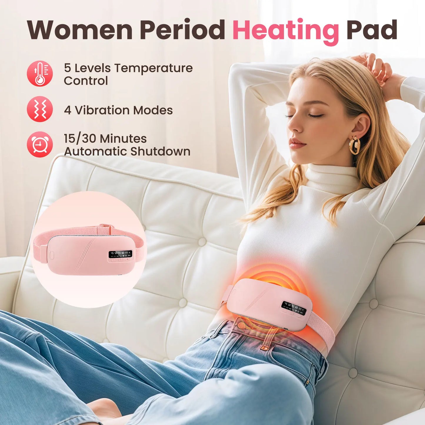 Coussin chauffant électrique masseur de crampes menstruelles ceinture femmes soins de la période dispositif de compression chaude Vibration abdominale ulter ceinture chauffante