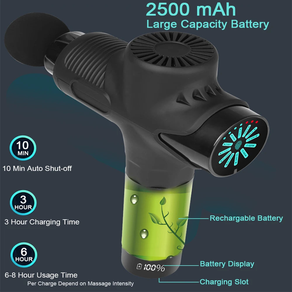 Pistolet de Massage professionnel électrique 24V, 12 têtes, Percussion haute fréquence, Fascia, tissus profonds, muscles du cou, relaxation du corps, Fitness