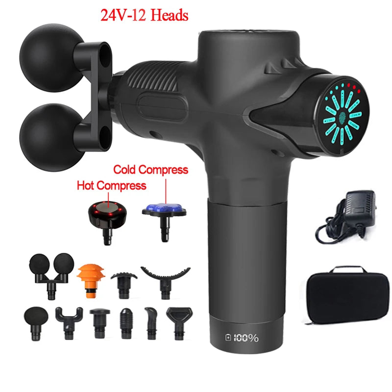 Pistolet de Massage professionnel électrique 24V, 12 têtes, Percussion haute fréquence, Fascia, tissus profonds, muscles du cou, relaxation du corps, Fitness