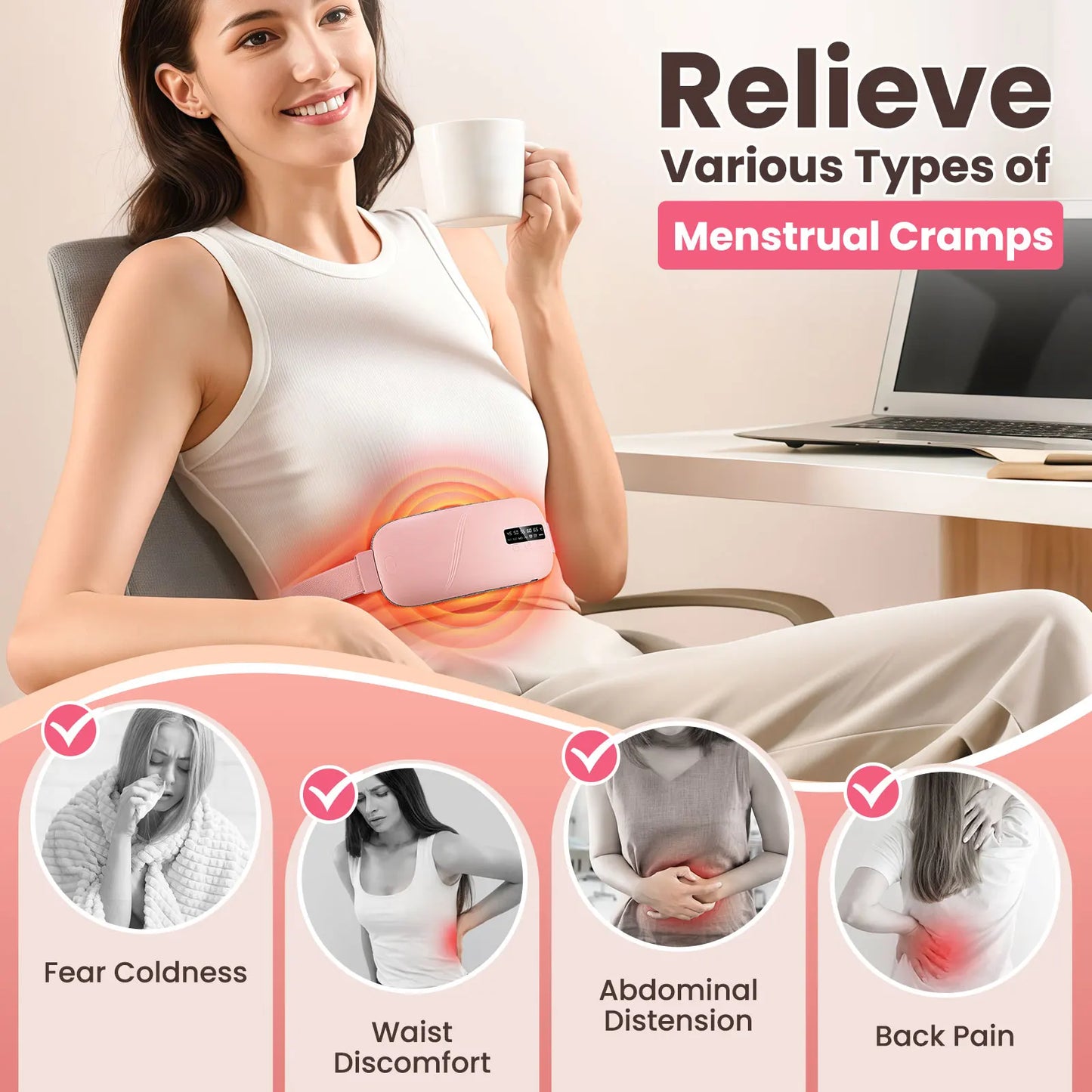 Coussin chauffant électrique masseur de crampes menstruelles ceinture femmes soins de la période dispositif de compression chaude Vibration abdominale ulter ceinture chauffante