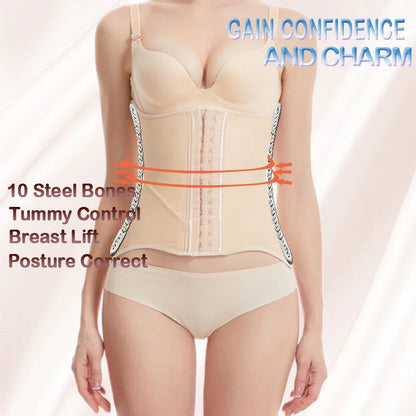 High-End Firm Abdominal Belt 10 Steel Bones Postpartum Body Shaping 4 Rows 13 Buckles Hourglass Type Breast Support Beauty Strip