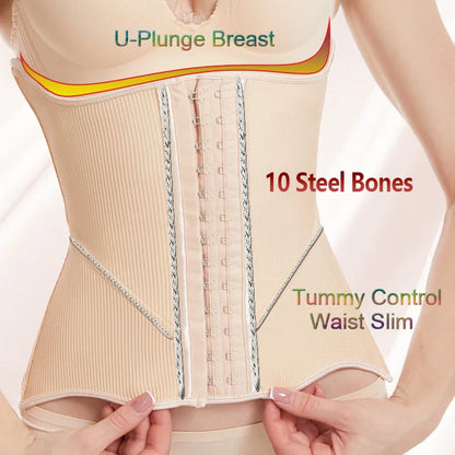 High-End Firm Abdominal Belt 10 Steel Bones Postpartum Body Shaping 4 Rows 13 Buckles Hourglass Type Breast Support Beauty Strip
