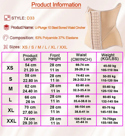High-End Firm Abdominal Belt 10 Steel Bones Postpartum Body Shaping 4 Rows 13 Buckles Hourglass Type Breast Support Beauty Strip