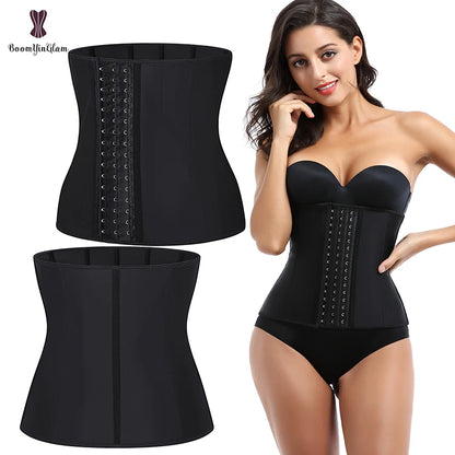 Ann Chery 3-Hook Waist Trainer 9 Steel Boned Corset Ruffles Decoration Firm Control Smooth Latex Girdle for Teenagers Plus Size