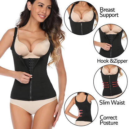 Women Waist Trainer Body Shaper Slimming double closure Waist Cincher Corset Tank Top Push Up Vest Tummy Belly Girdle Modeling