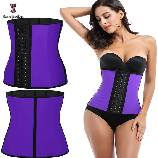 Ann Chery 3-Hook Waist Trainer 9 Steel Boned Corset Ruffles Decoration Firm Control Smooth Latex Girdle for Teenagers Plus Size