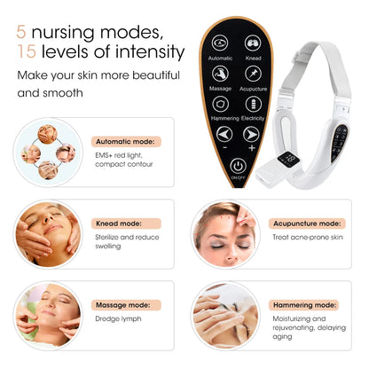 Appareil de levage du visage, thérapie photonique LED, masseur amincissant par vibrations, Double menton en V, Machine à ceinture de levage des joues en forme de visage