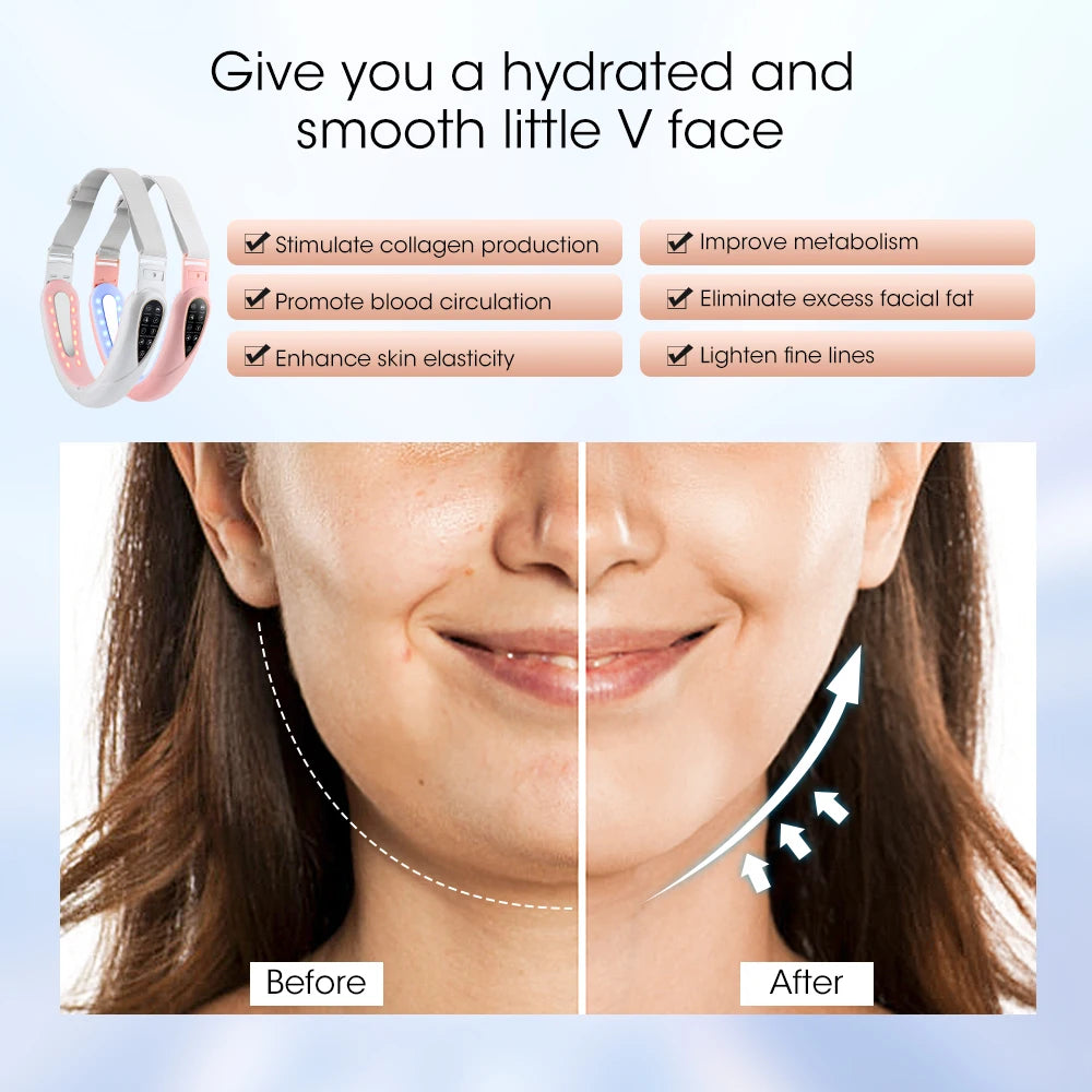Appareil de levage du visage, thérapie photonique LED, masseur amincissant par vibrations, Double menton en V, Machine à ceinture de levage des joues en forme de visage