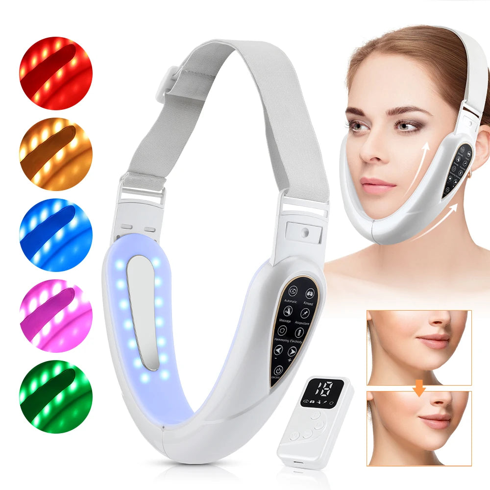 Appareil de vibration de masseur de levage en V pour le visage avec thérapie photonique LED dissolvant de double menton Machine de ceinture de levage de joue en forme de visage en V