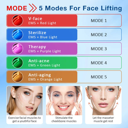 Appareil de vibration de masseur de levage en V pour le visage avec thérapie photonique LED dissolvant de double menton Machine de ceinture de levage de joue en forme de visage en V