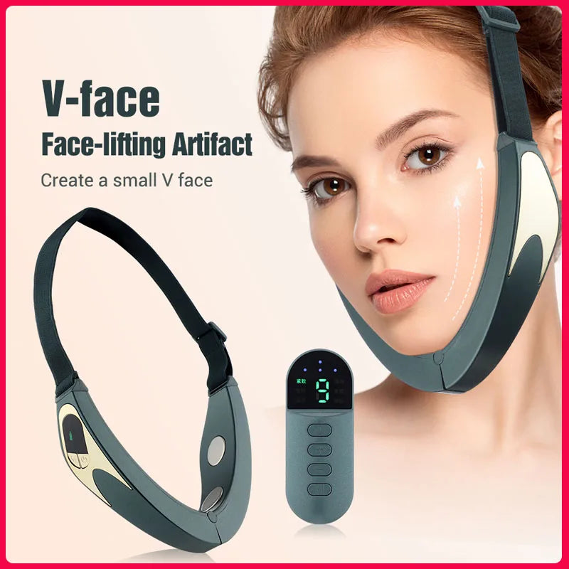 Appareil de levage du visage, masseur vibrant amincissant, chauffage du visage, Double menton, ceinture de levage en forme de V, masseur à compresse chaude pour le visage