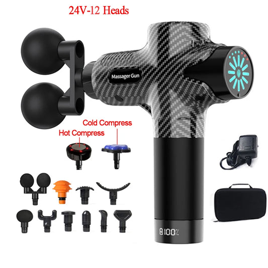Pistolet de Massage professionnel électrique 24V, 12 têtes, Percussion haute fréquence, Fascia, tissus profonds, muscles du cou, relaxation du corps, Fitness