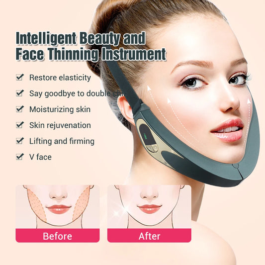 Appareil de levage du visage, masseur vibrant amincissant, chauffage du visage, Double menton, ceinture de levage en forme de V, masseur à compresse chaude pour le visage