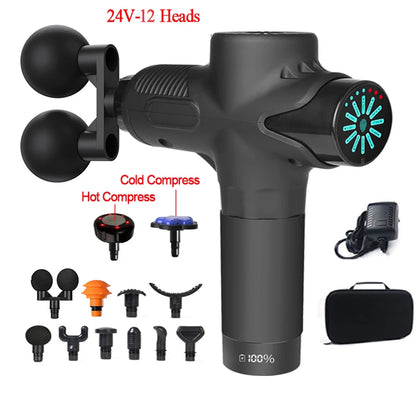 Pistolet de Massage professionnel électrique 24V, 12 têtes, Percussion haute fréquence, Fascia, tissus profonds, muscles du cou, relaxation du corps, Fitness